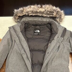 The North Face Charcoal Jacket with Faux Fur Trim
